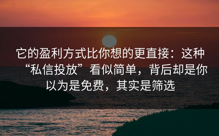 它的盈利方式比你想的更直接：这种“私信投放”看似简单，背后却是你以为是免费，其实是筛选