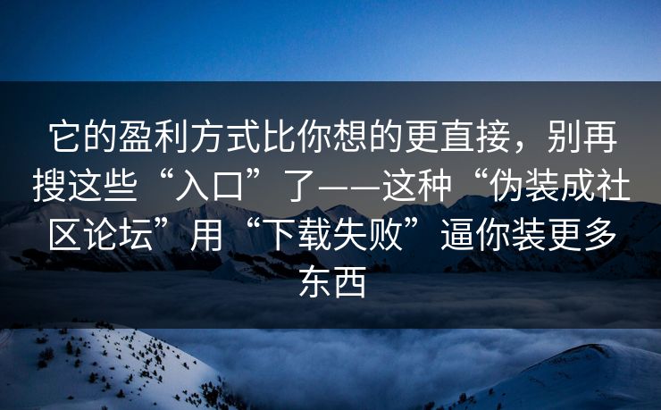 它的盈利方式比你想的更直接，别再搜这些“入口”了——这种“伪装成社区论坛”用“下载失败”逼你装更多东西