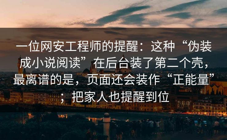 一位网安工程师的提醒：这种“伪装成小说阅读”在后台装了第二个壳，最离谱的是，页面还会装作“正能量”；把家人也提醒到位