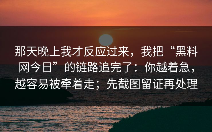 那天晚上我才反应过来，我把“黑料网今日”的链路追完了：你越着急，越容易被牵着走；先截图留证再处理