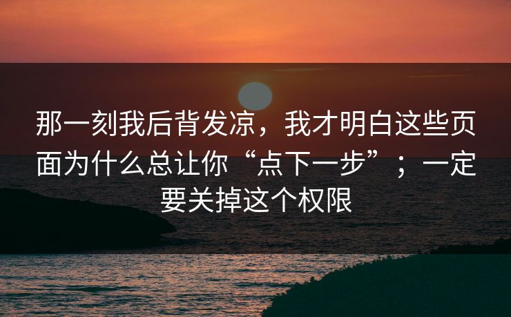 那一刻我后背发凉，我才明白这些页面为什么总让你“点下一步”；一定要关掉这个权限
