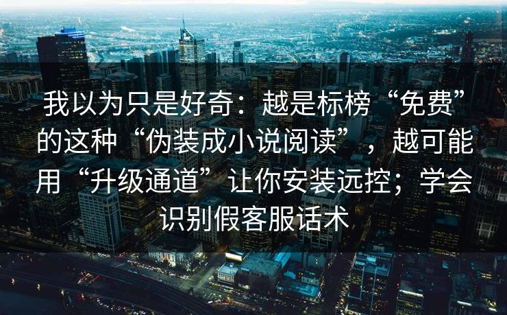 我以为只是好奇：越是标榜“免费”的这种“伪装成小说阅读”，越可能用“升级通道”让你安装远控；学会识别假客服话术