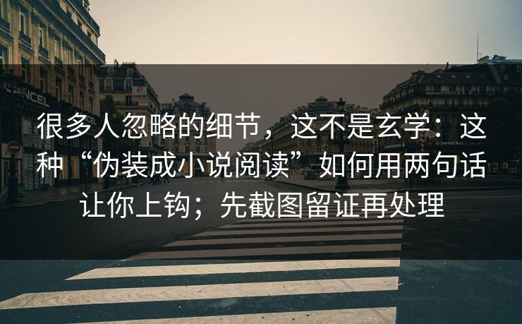 很多人忽略的细节，这不是玄学：这种“伪装成小说阅读”如何用两句话让你上钩；先截图留证再处理