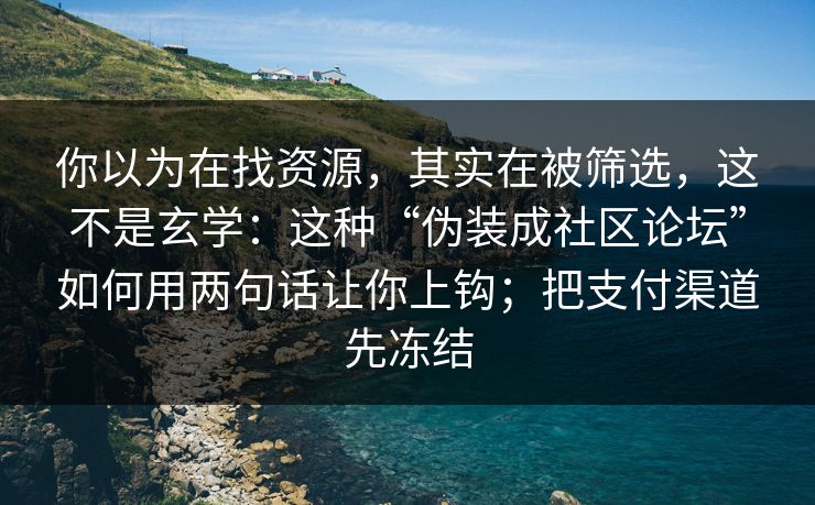 你以为在找资源，其实在被筛选，这不是玄学：这种“伪装成社区论坛”如何用两句话让你上钩；把支付渠道先冻结