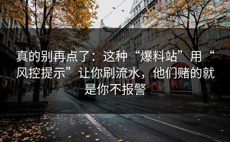真的别再点了：这种“爆料站”用“风控提示”让你刷流水，他们赌的就是你不报警