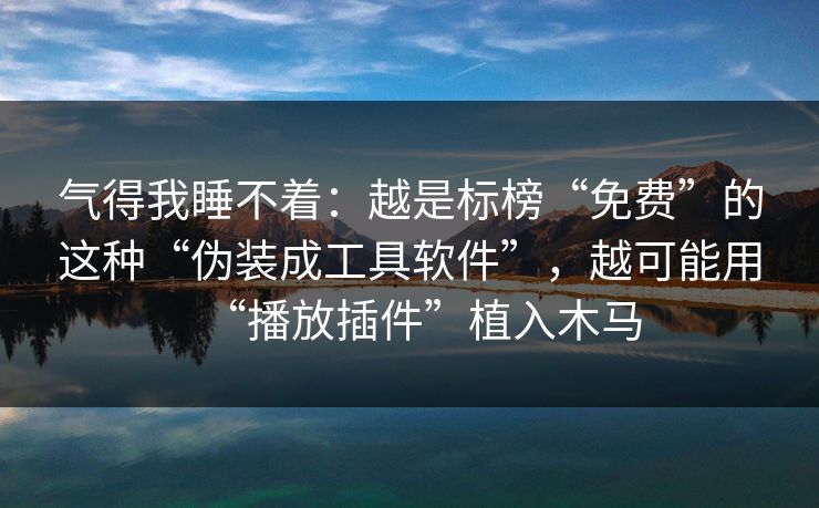 气得我睡不着：越是标榜“免费”的这种“伪装成工具软件”，越可能用“播放插件”植入木马