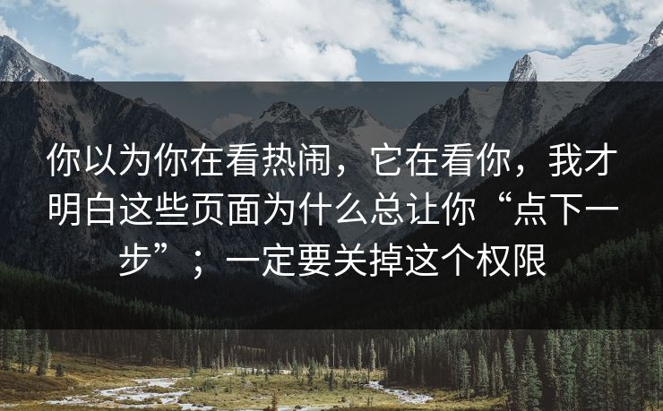 你以为你在看热闹，它在看你，我才明白这些页面为什么总让你“点下一步”；一定要关掉这个权限
