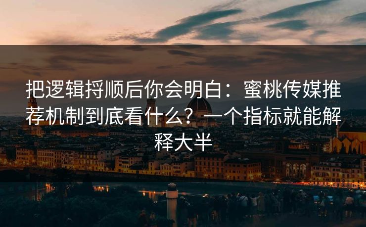 把逻辑捋顺后你会明白：蜜桃传媒推荐机制到底看什么？一个指标就能解释大半