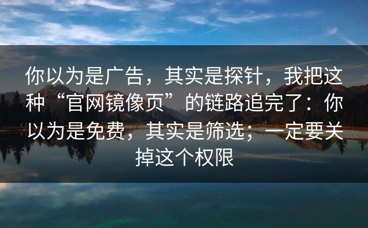 你以为是广告，其实是探针，我把这种“官网镜像页”的链路追完了：你以为是免费，其实是筛选；一定要关掉这个权限